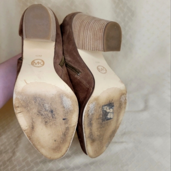 Michael Kors cognac suede leather boots heel with zipper and gold buckle size 10 - Picture 14 of 16